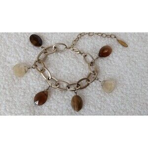 Nygard Signed Designer Tigers Eye, Smoky & Rutilated Quartz Bracelet 7-10 in adj